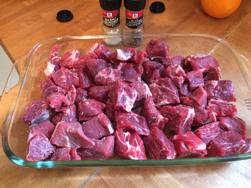 Season beef with salt & pepper generously 