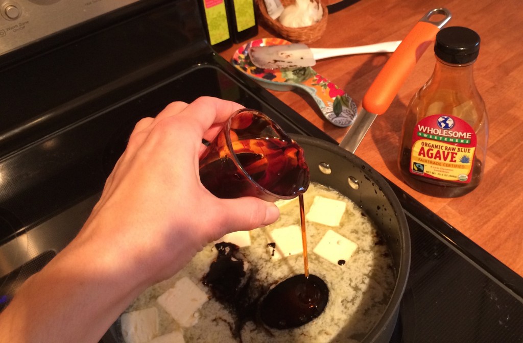 Next add the agave, or golden syrup if you can find it!