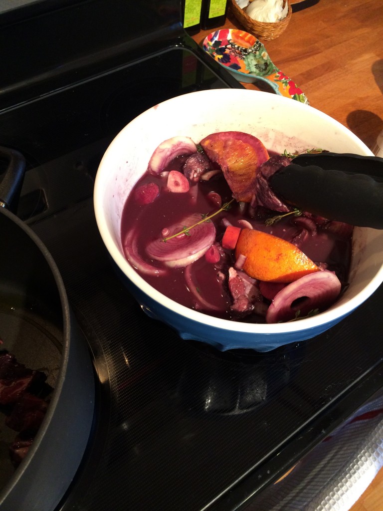 Remove the meat from the marinade and sear on all sides