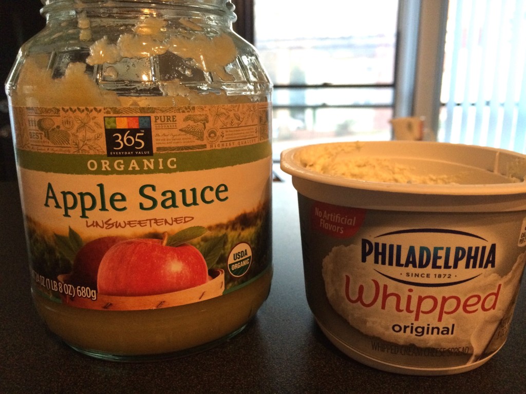 For the icing just combine cream cheese and applesauce. I used whipped cream cheese. 