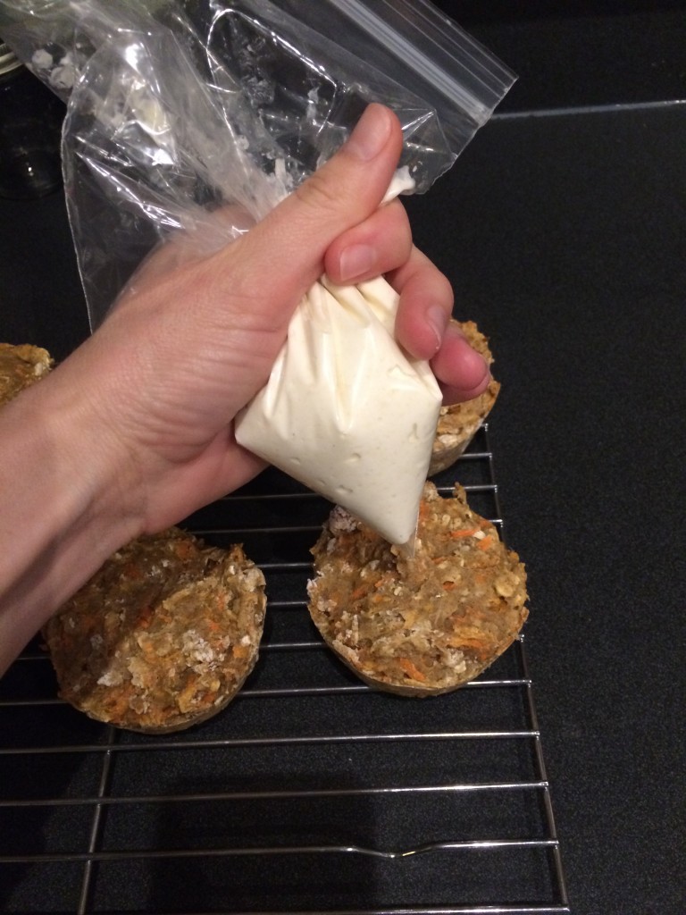 I spooned the icing into a sandwich bag and just nipped the corner