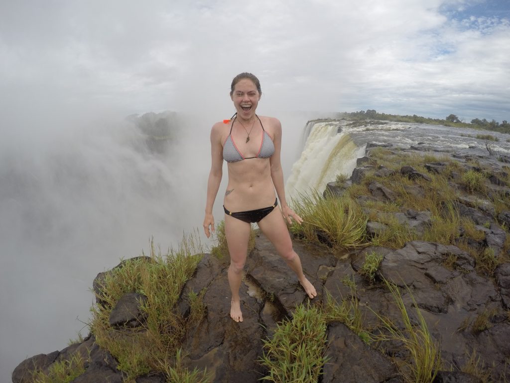 Soaking wet at this point and have not even gotten into the pool yet