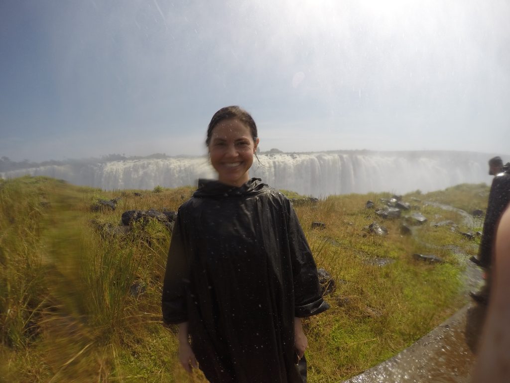Getting drench in Victoria Falls, Zimbabwe